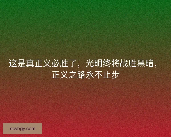 这是真正义必胜了，光明终将战胜黑暗，正义之路永不止步